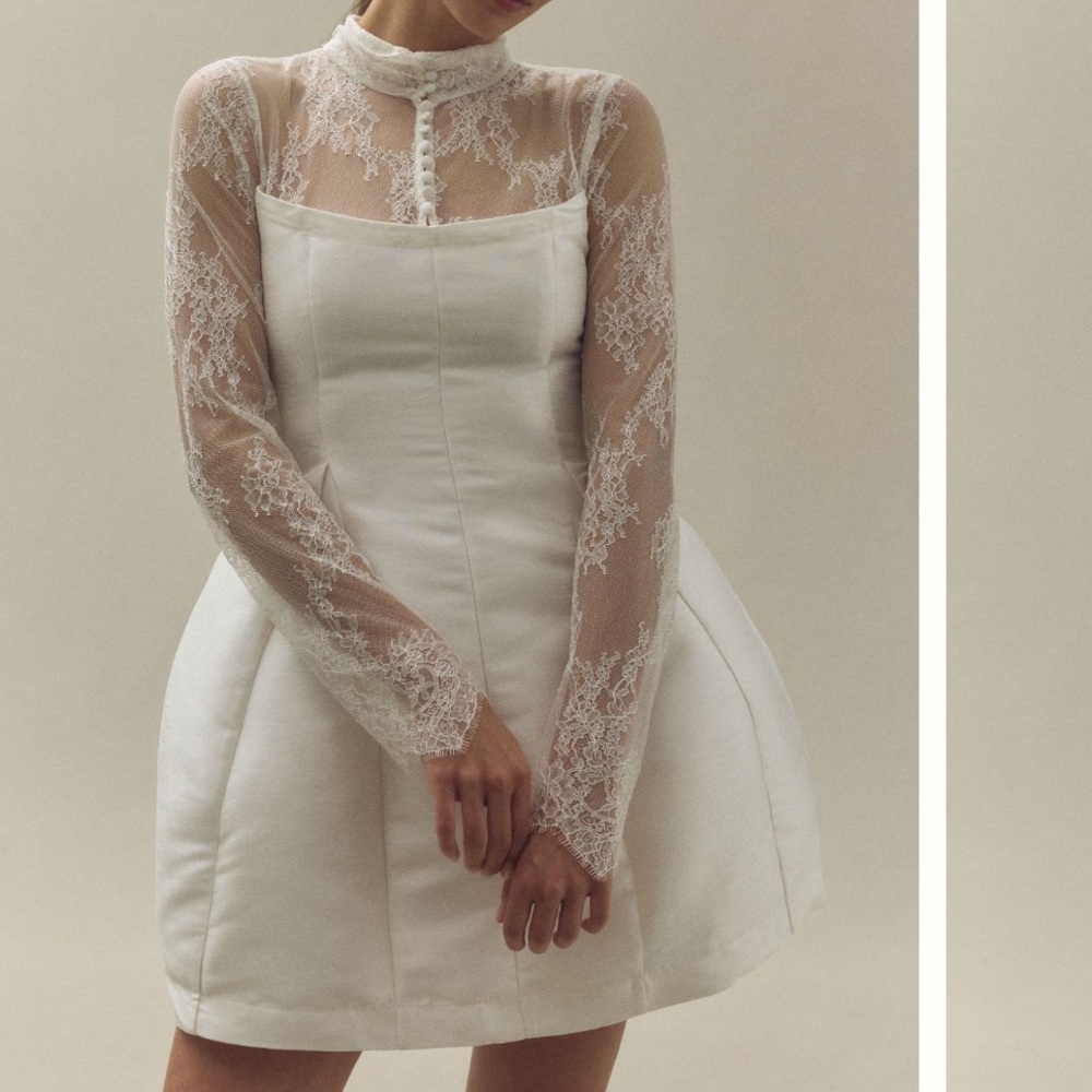 NWT BHLDN Long Sleeve High Neck Lace Fit and Flare Mini Dress